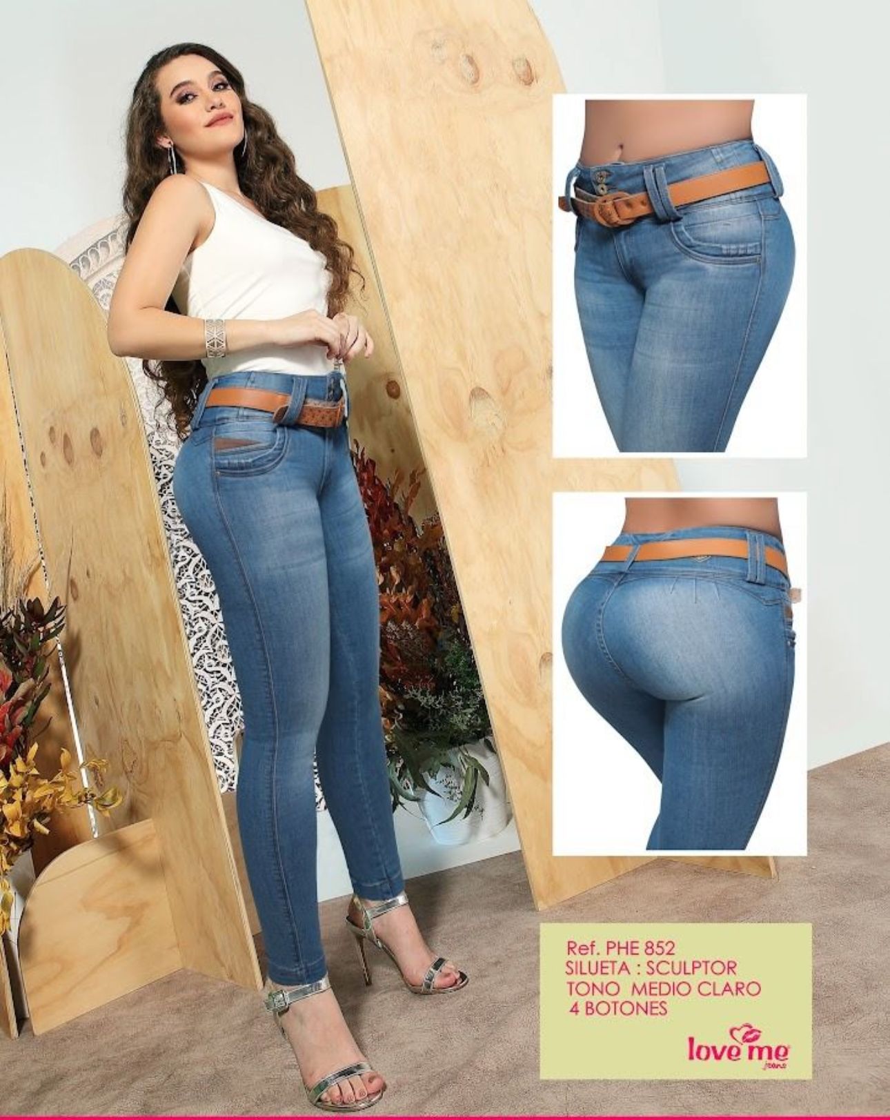 🔥 Jeans Colombianos Love Me – Levanta Cola, Cintura Alta, Azul Medio Claro + Cinturón Exclusivo 🔥