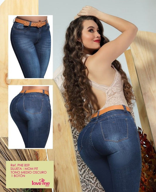 ✨ Jeans Colombianos Love Me – Mom Fit, Elegancia Casual, Azul Intenso + Cinturón Deluxe ✨